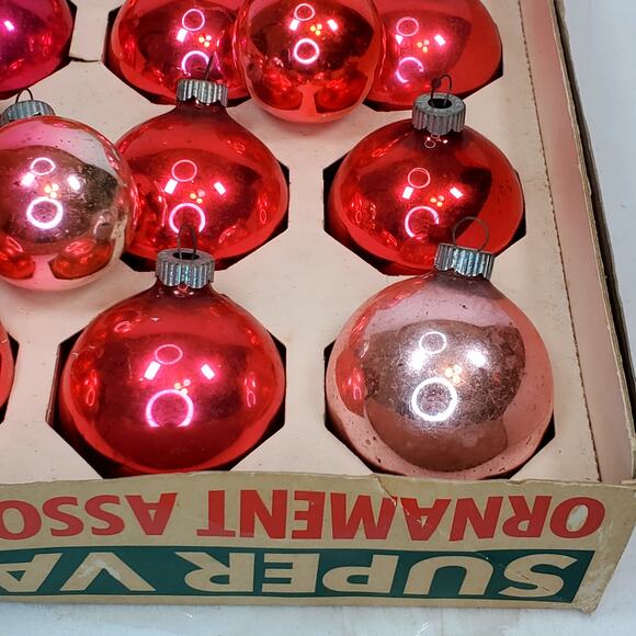 Lot of 12 Vtg Large Shiny Brite Mercury Glass Pink Christmas Ornaments Holiday - Picture 2 of 12